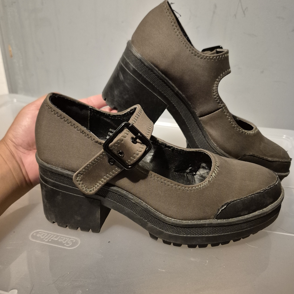 Urban Outfitters Army Green Platform Shoes with Buckle